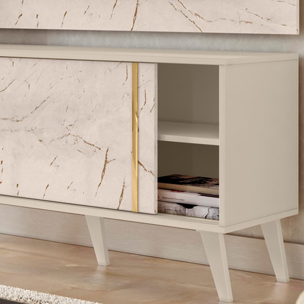 Rack Com Painel Para TV 65 Polegadas 7131 Calacata Off White Madetec