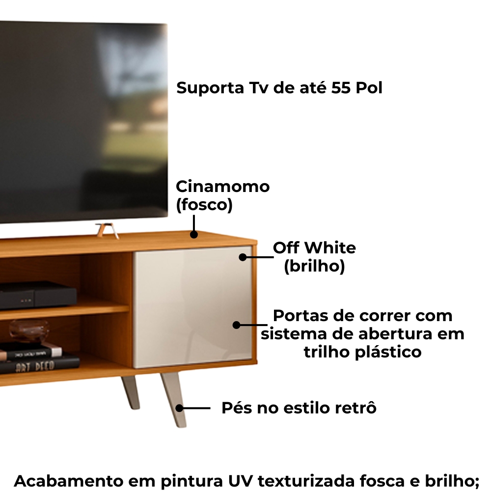 Rack Para Tv 55 Pol 2 Portas 136 cm Lisboa Calacata Off White MADETEC