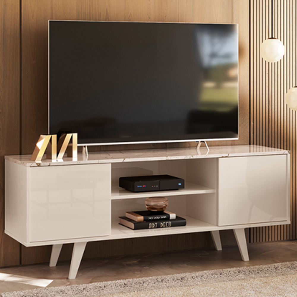 Rack Para Tv 55 Pol 2 Portas 136 cm Lisboa Calacata Off White MADETEC
