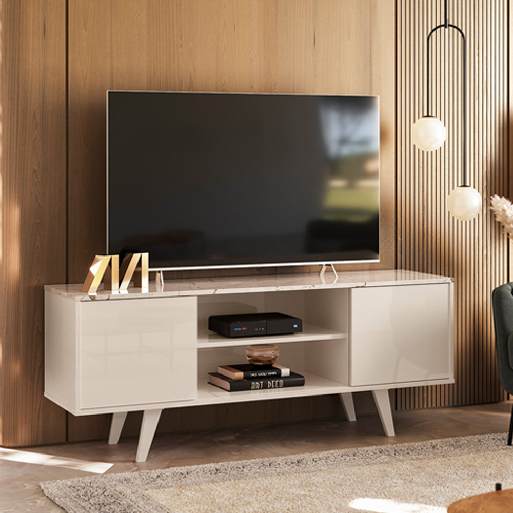 Rack Para Tv 55 Pol 2 Portas 136 cm Lisboa Calacata Off White MADETEC