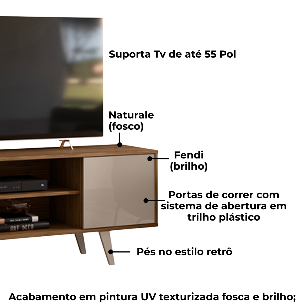 Rack Para Tv 55 Pol 2 Portas 136 cm Lisboa Fendi Naturale MADETEC