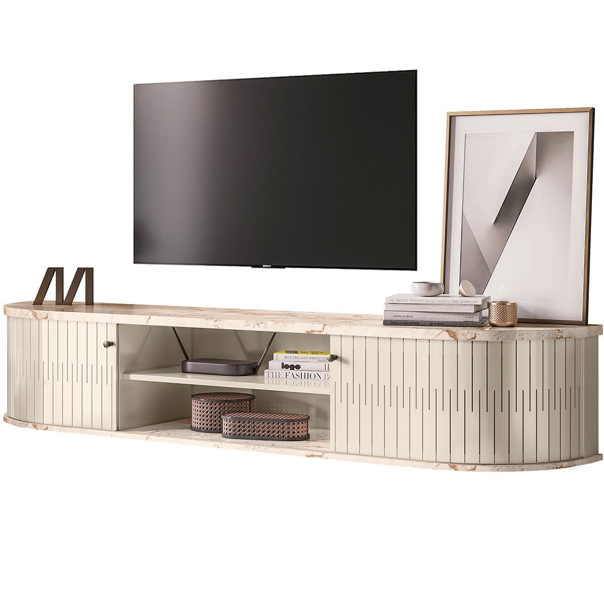 Rack Suspenso 2 Portas Faro Para Tv de 75" Polegadas Calacata/Off White