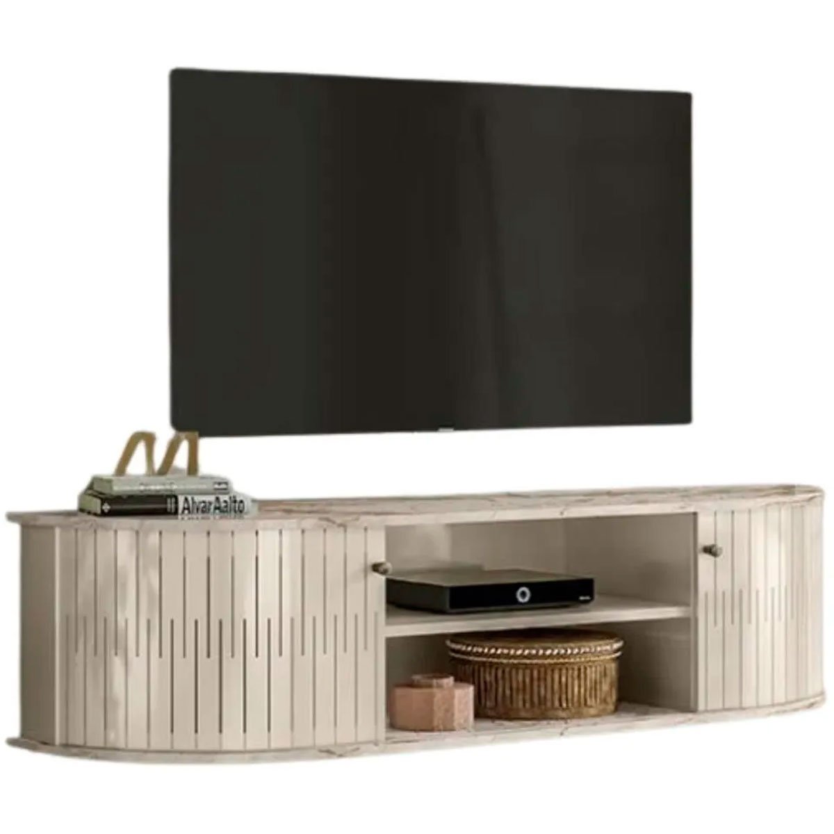 Rack Suspenso 2 Portas Moderno Para Tv de 60" Polegadas Calacata/Off White
