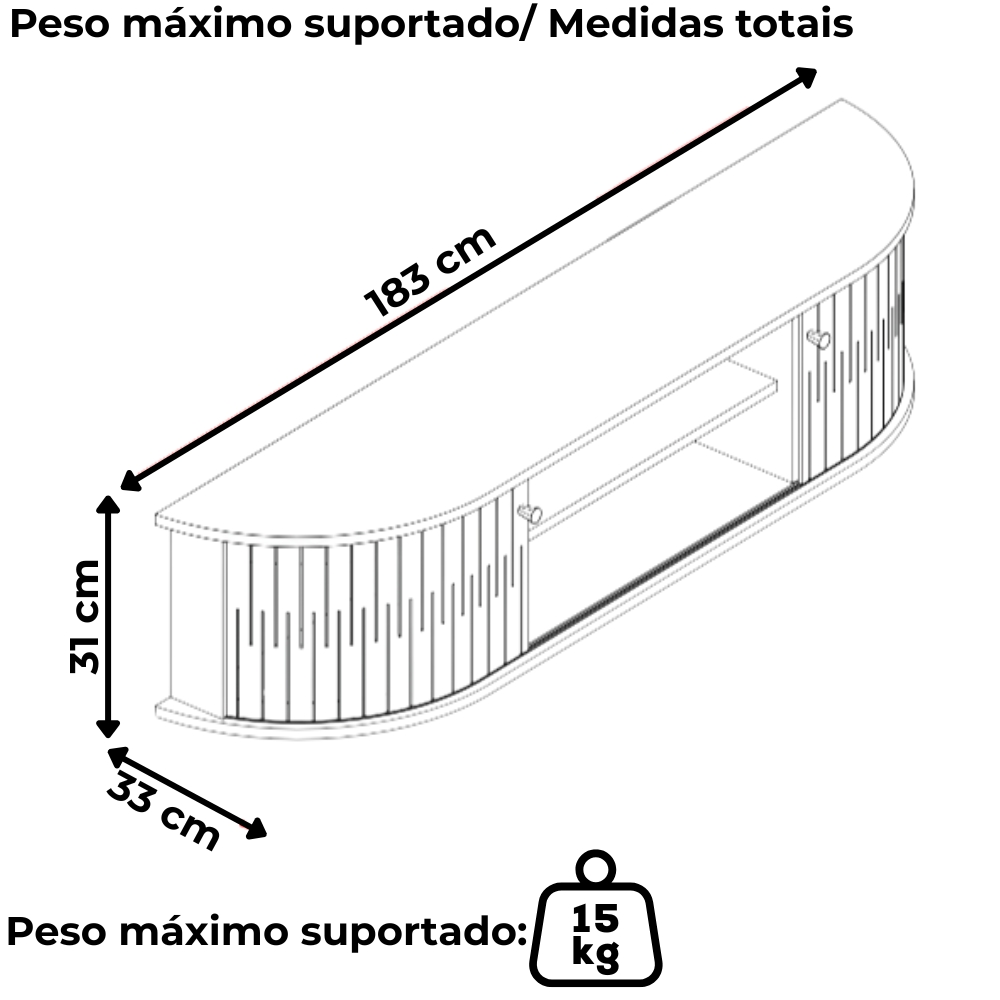 Rack Suspenso Tv 75 Pol 2P 183 cm Algarve Cinamomo Off White MADETEC