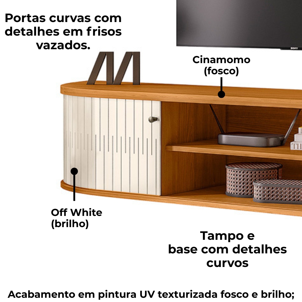 Rack Suspenso Tv 75 Pol 2P 183 cm Algarve Cinamomo Off White MADETEC