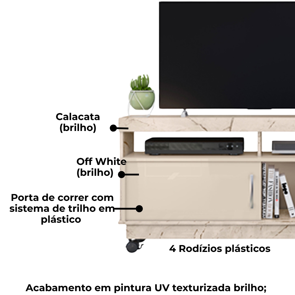 Rack Tv 50 Pol 121 cm 1 Porta Artur Calacata Off White MADETEC