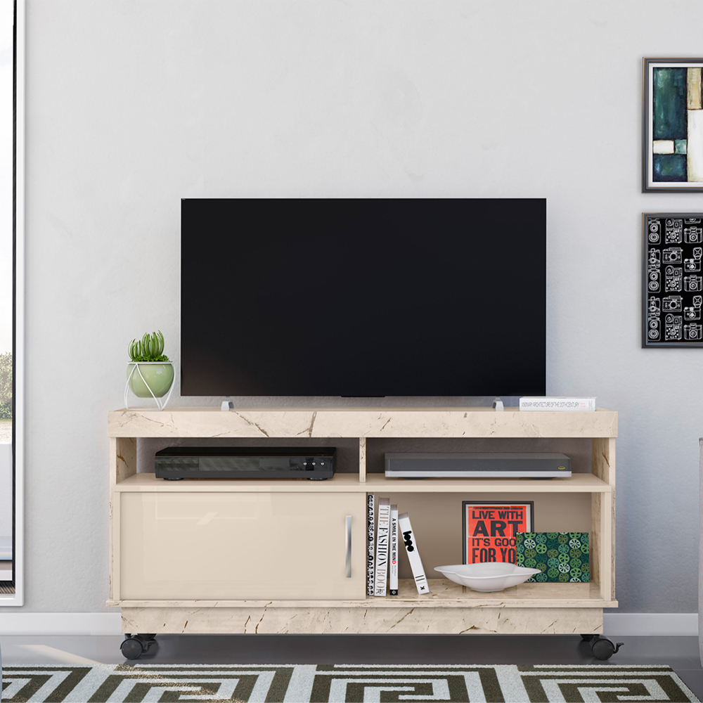 Rack Tv 50 Pol 121 cm 1 Porta Artur Calacata Off White MADETEC