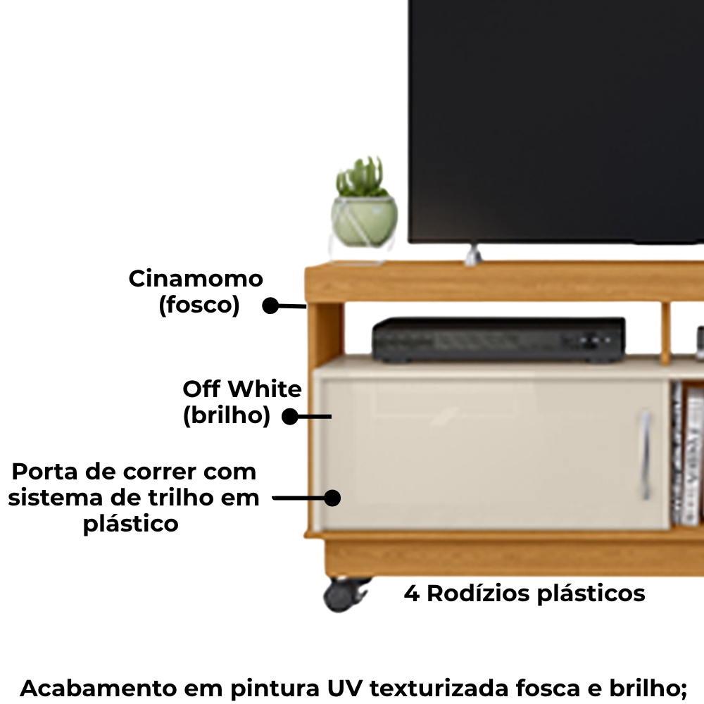 Rack Tv 50 Pol 121 cm 1 Porta Artur Cinamomo Off White MADETEC