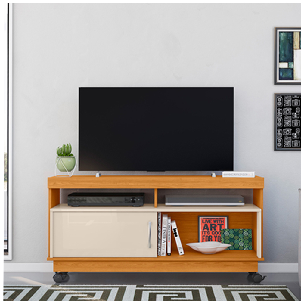 Rack Tv 50 Pol 121 cm 1 Porta Artur Cinamomo Off White MADETEC