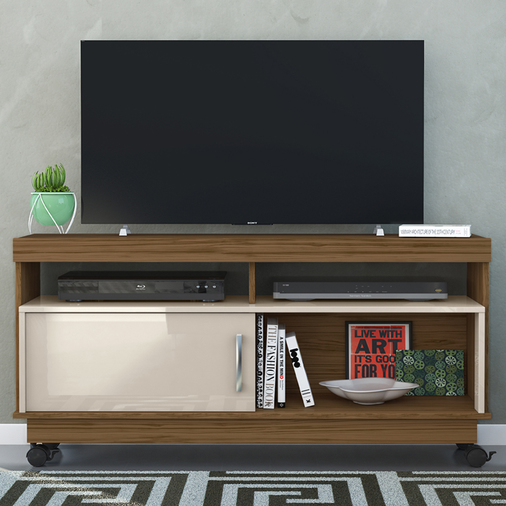 Rack Tv 50 Pol 121 cm 1 Porta Artur Naturale Off White MADETEC
