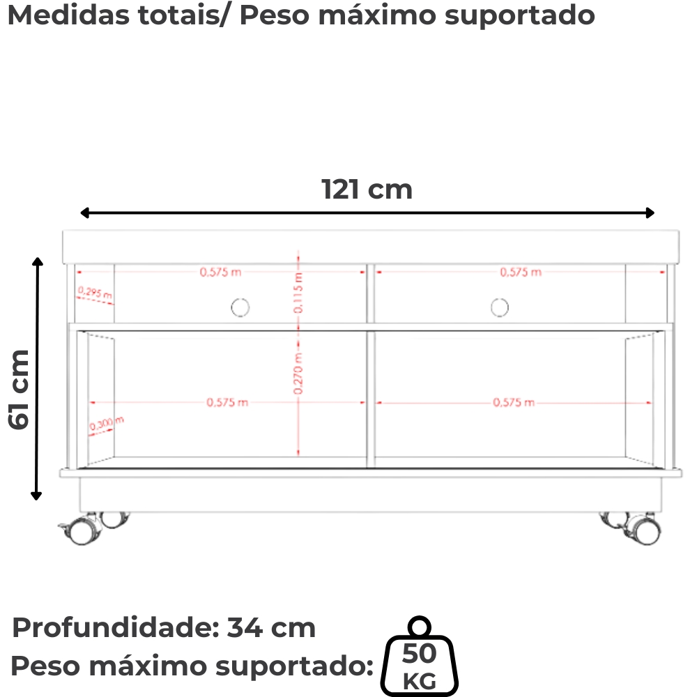 Rack Tv 50 Pol 121 cm 1 Porta Artur Naturale Off White MADETEC
