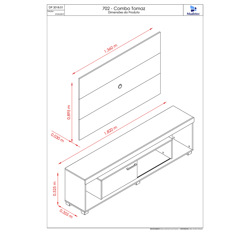 Rack com Painel Tomaz para TV 55" - Madetec
