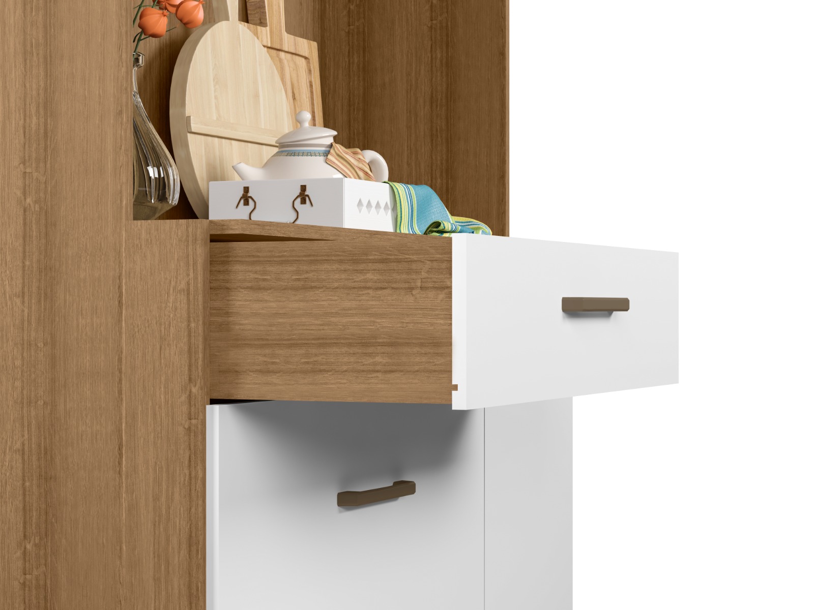 Armário De Cozinha Multiuso Branco Espaçoso Com 4 Portas e Cristaleira Luxo Vp