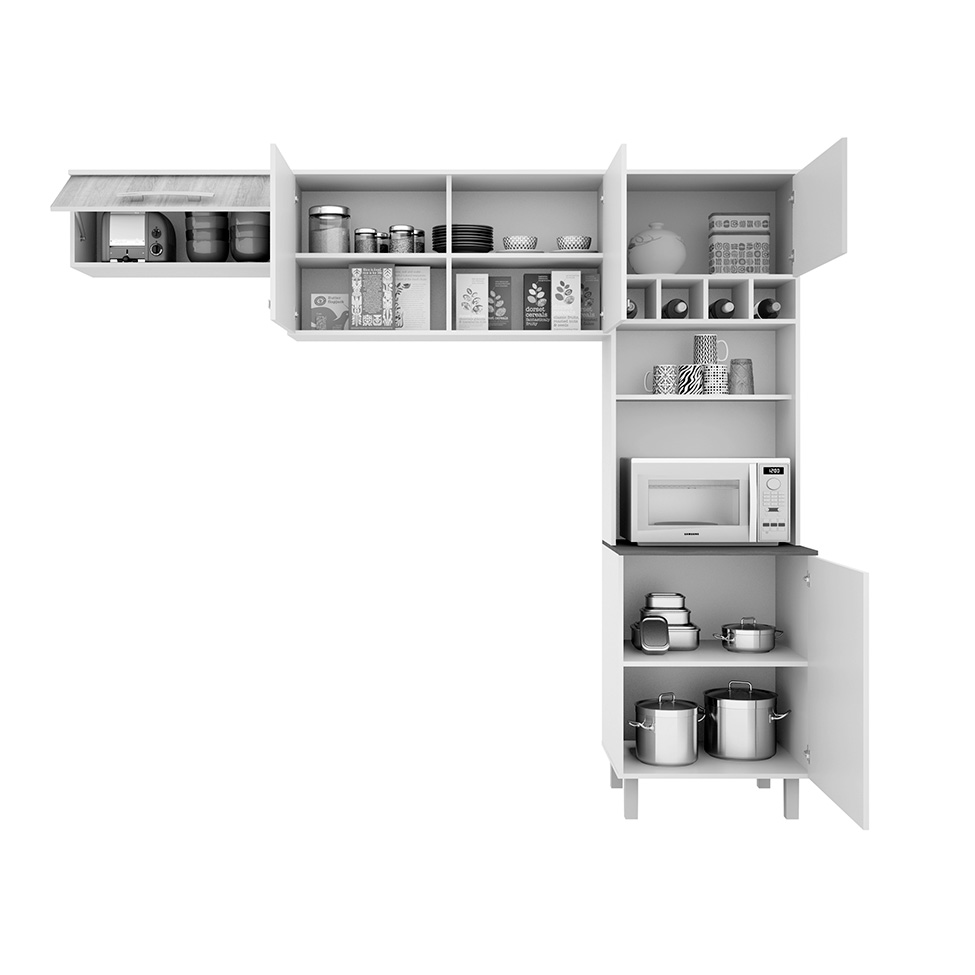 Cozinha Compacta Lorena 5 PT Carvalho e Branco