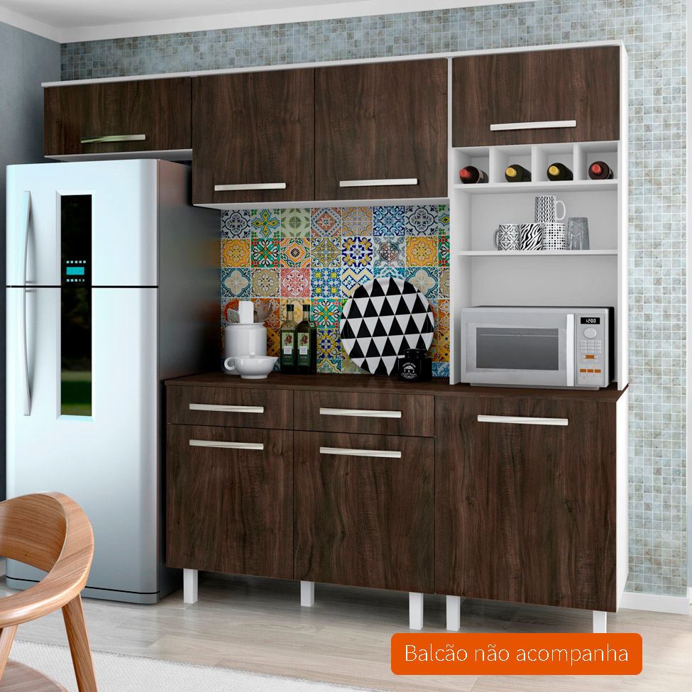 Cozinha Compacta Lorena 5 PT Carvalho e Branco