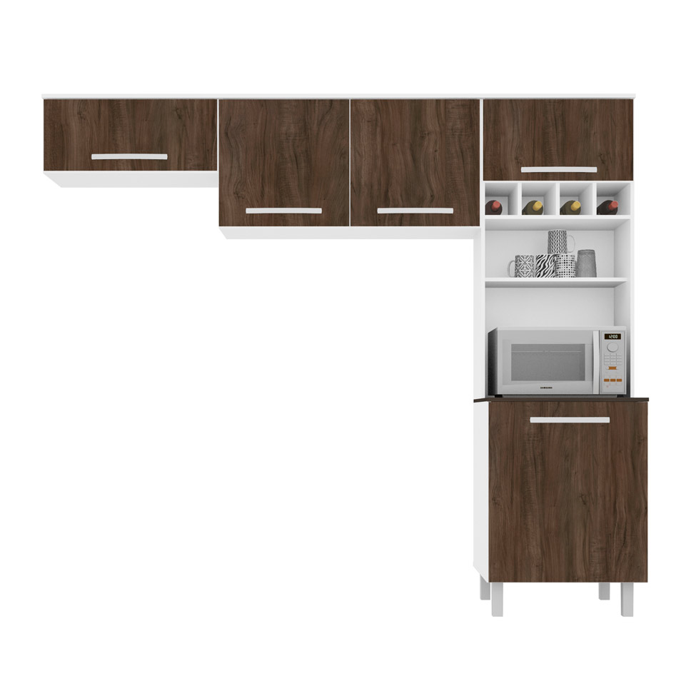 Cozinha Compacta Lorena 5 PT Carvalho e Branco