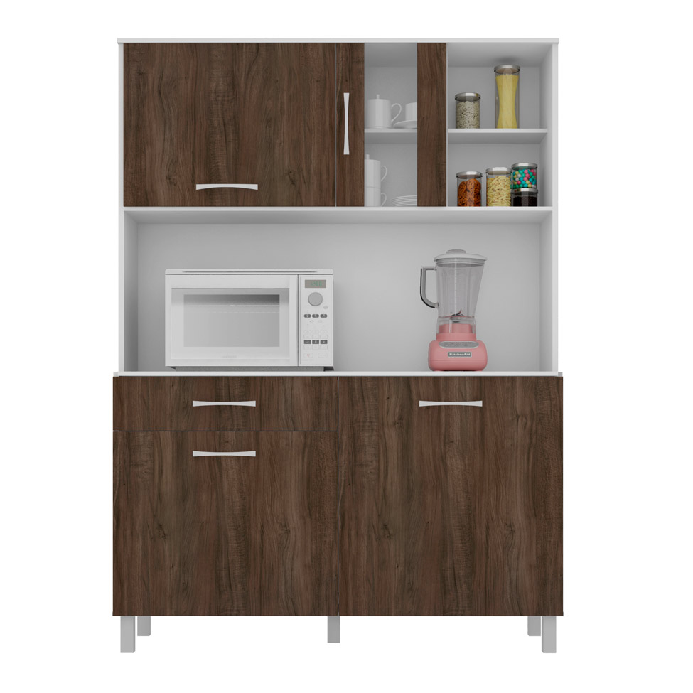 Cozinha Compacta Viena II 4 Portas 1 Gaveta Branco e Carvalho