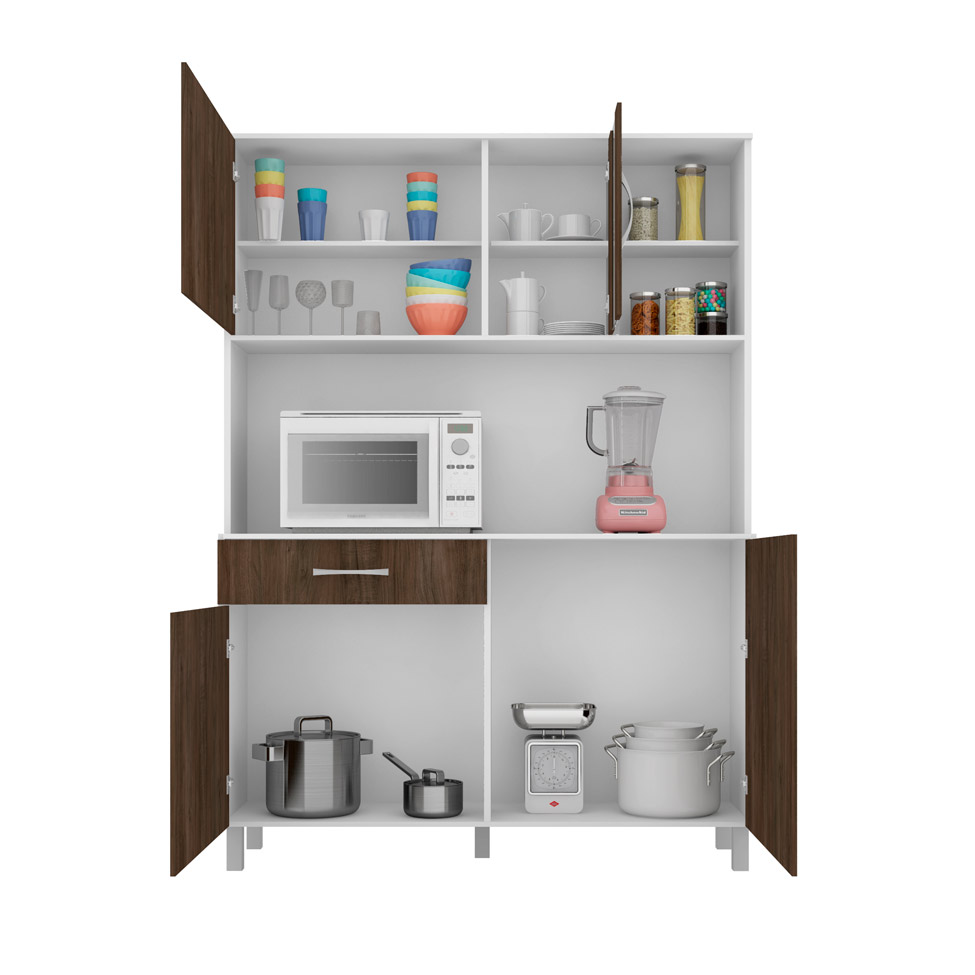 Cozinha Compacta Viena II 4 Portas 1 Gaveta Branco e Carvalho