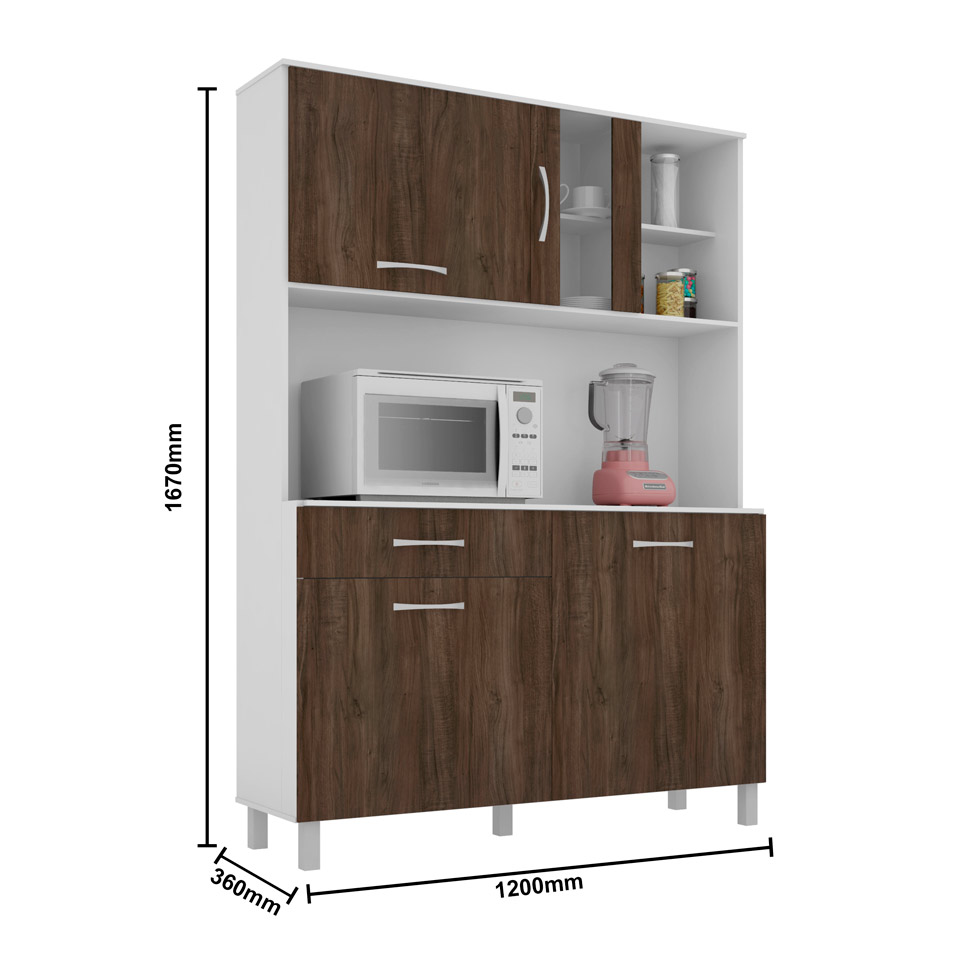 Cozinha Compacta Viena II 4 Portas 1 Gaveta Branco e Carvalho