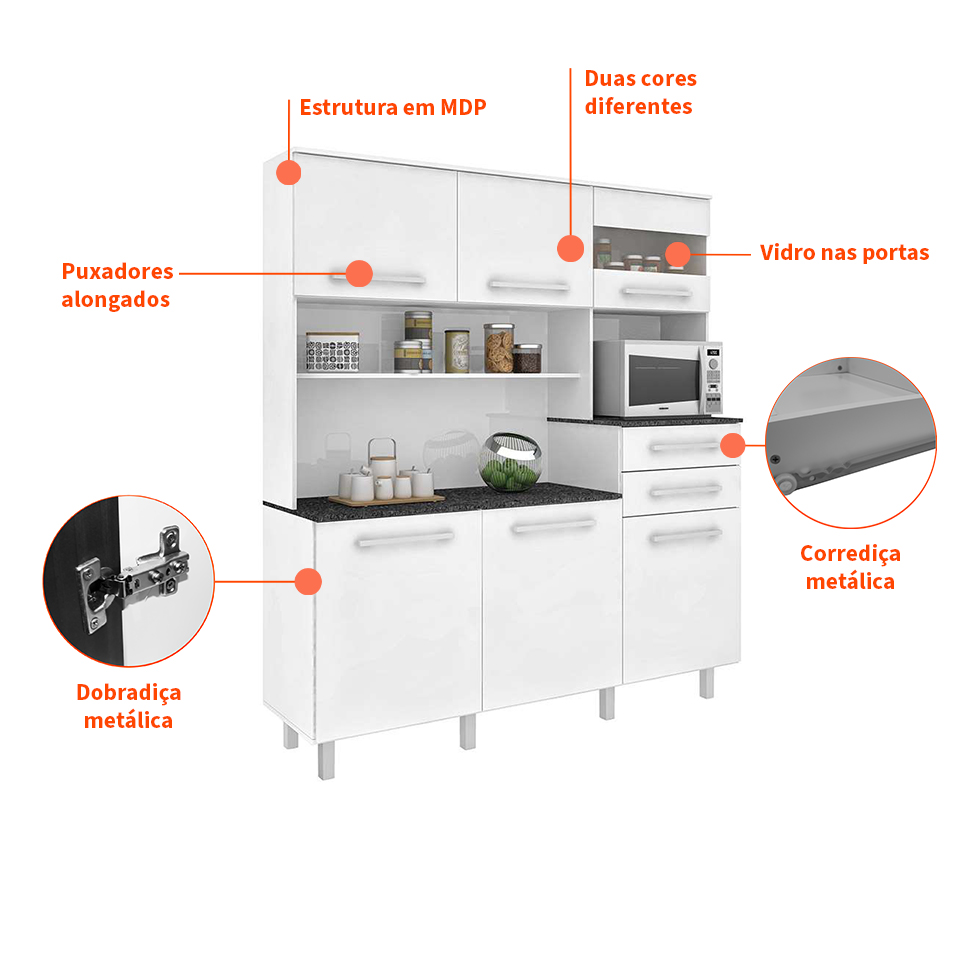 Cozinha compacta Suprema 6 Portas 2 Gavetas Branco