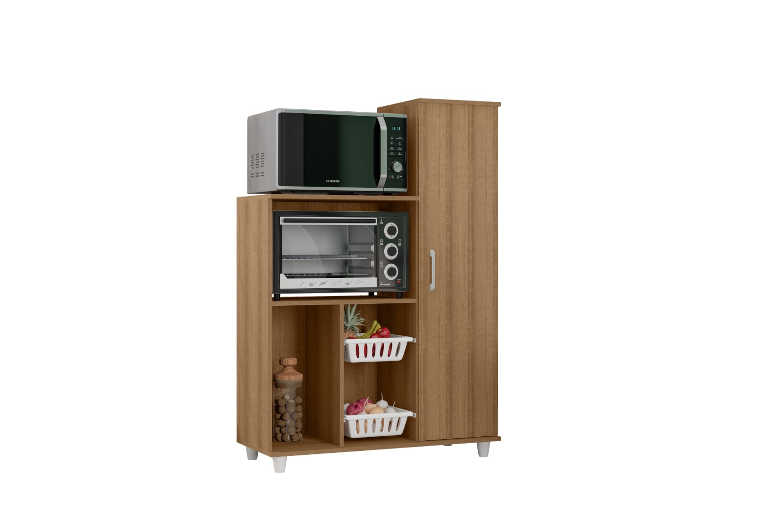 Fruteira Multiuso Marrom Para Cozinha Espaçosa com 1 Porta Balcão Para Micro-ondas E Forno An
