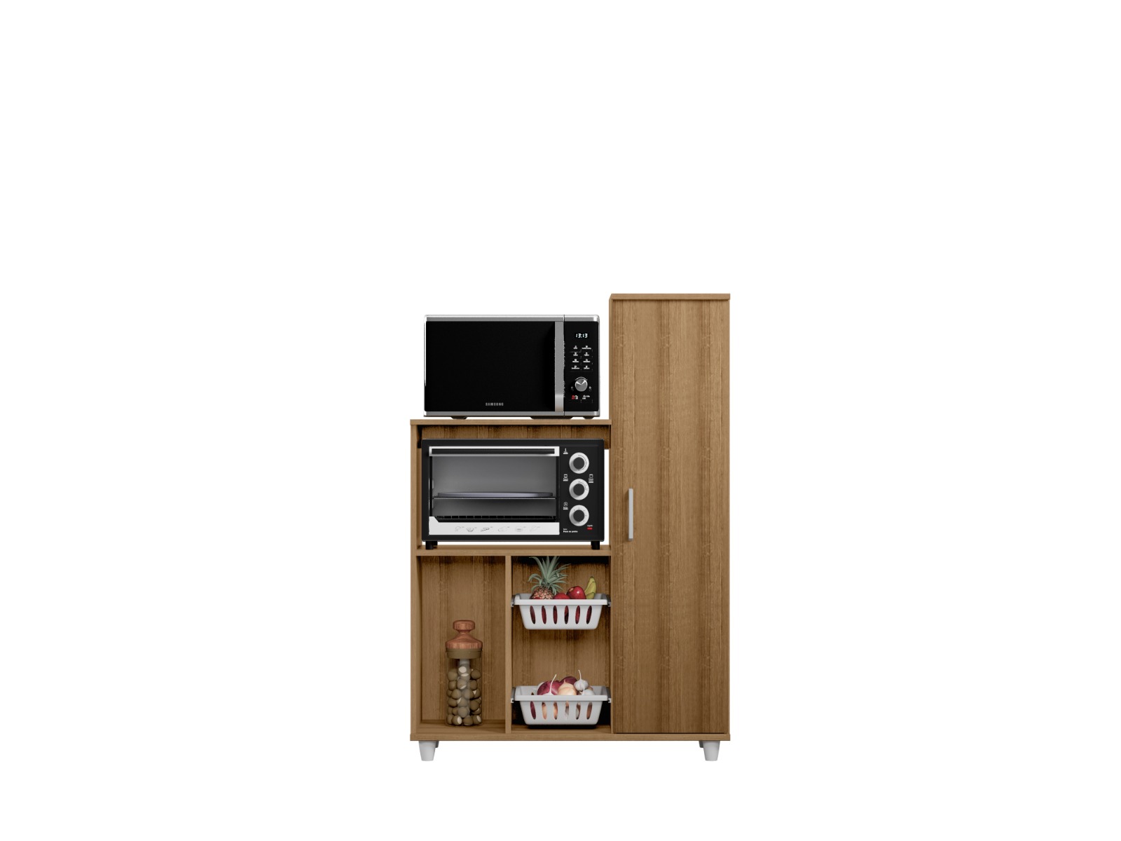 Fruteira Multiuso Marrom Para Cozinha Espaçosa com 1 Porta Balcão Para Micro-ondas E Forno An