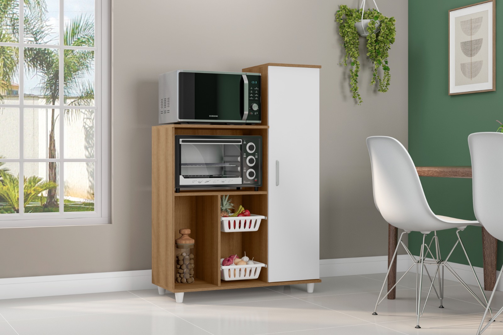 Fruteira Multiuso Para Cozinha Espaçosa com 1 Porta Balcão Para Micro-ondas E Forno An
