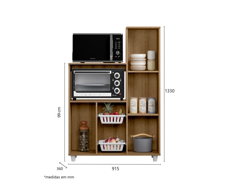 Fruteira Multiuso Para Cozinha Espaçosa com 1 Porta Balcão Para Micro-ondas E Forno An