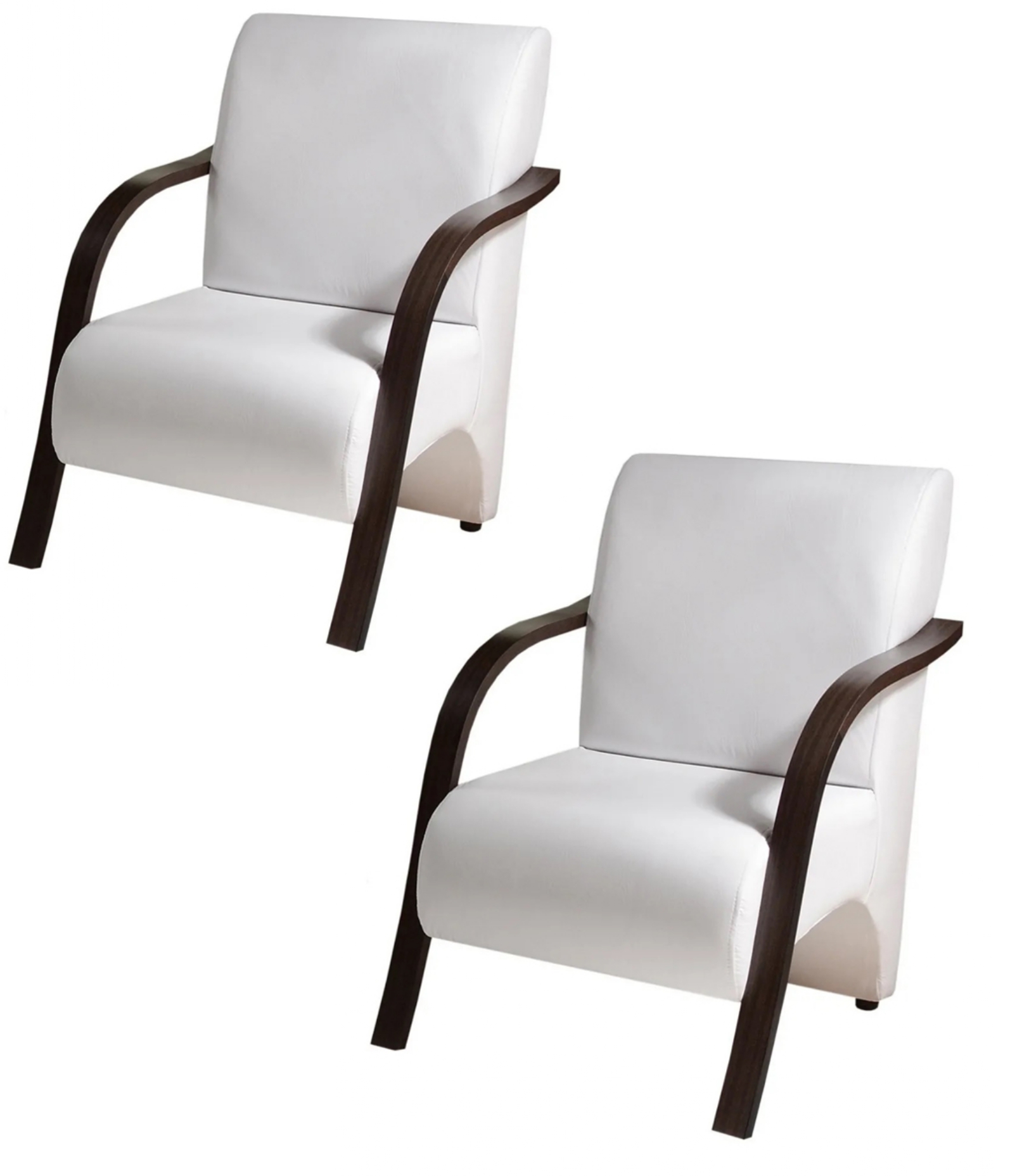 Kit 2 Poltronas Para Sala de Espera Recepção Branco Em Courino Com Braços de Madeira Decorativa Confortável Até 120 kg - PCM
