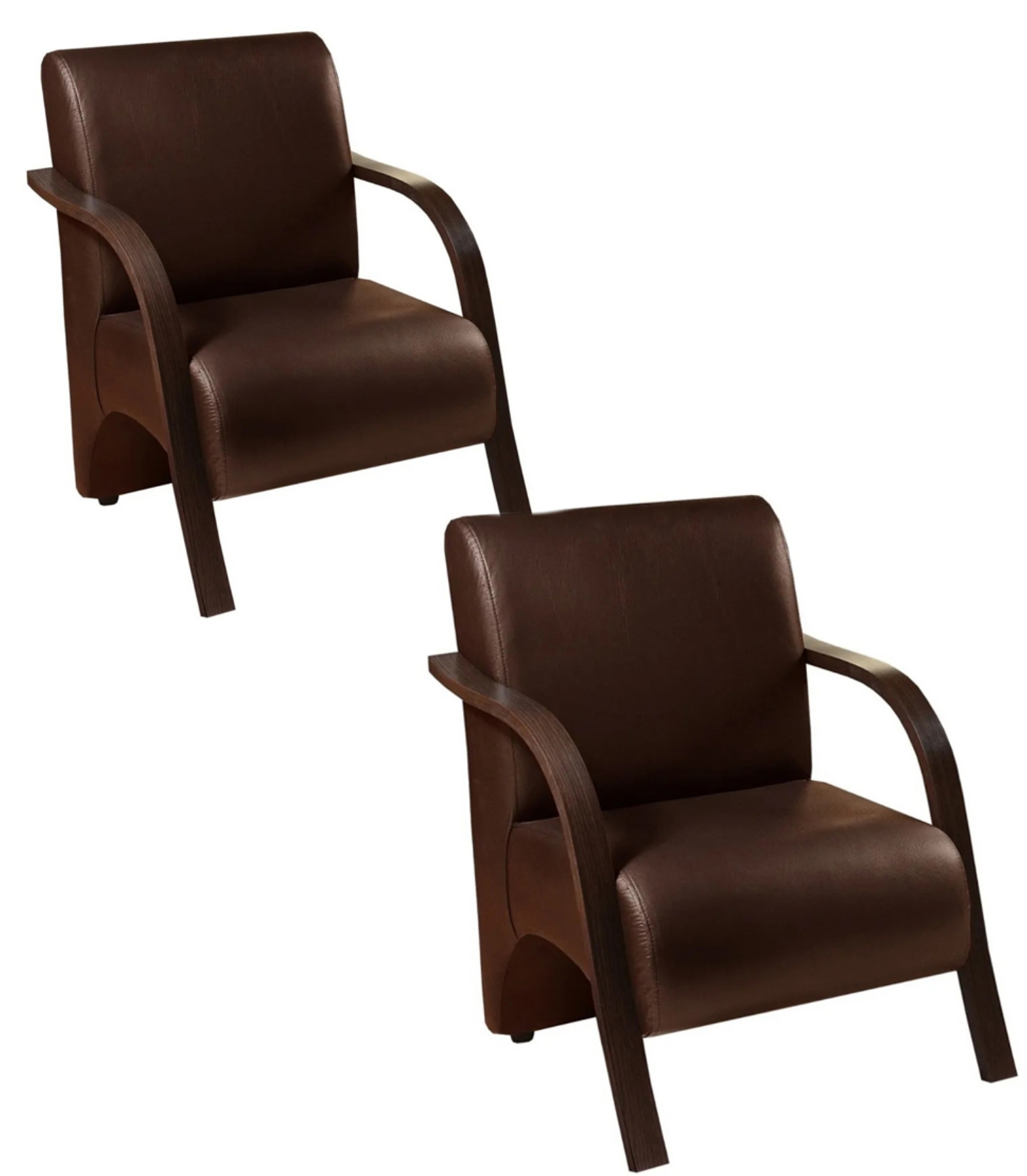 Kit 2 Poltronas Para Sala de Espera Recepção Marrom Em Courino Com Braços de Madeira Decorativa Confortável Até 120 kg - PCM