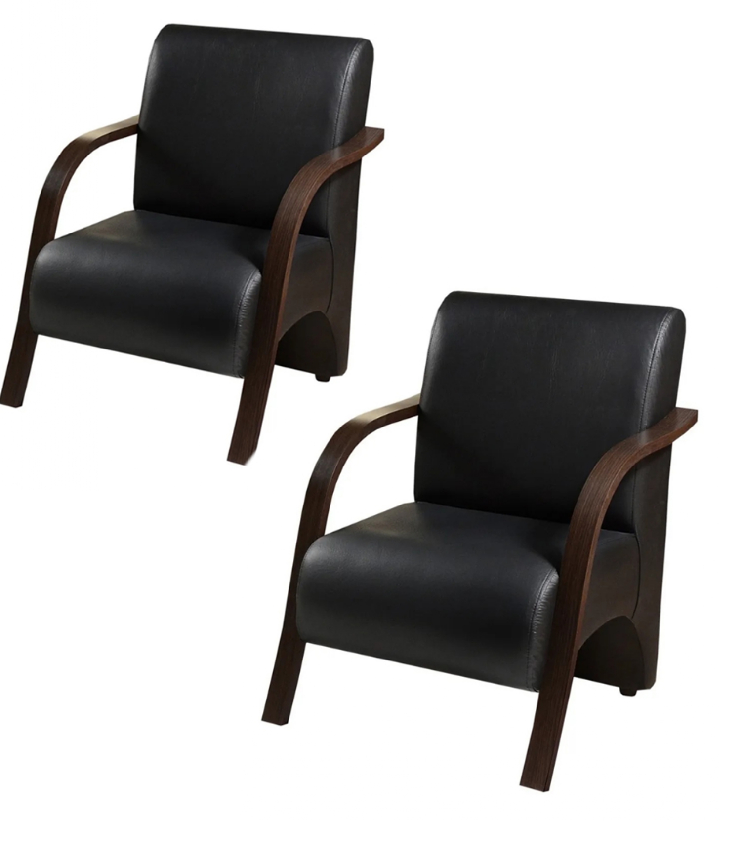 Kit 2 Poltronas Para Sala de Espera Recepção Preto Em Courino Com Braços de Madeira Decorativa Confortável Até 120 kg - PCM