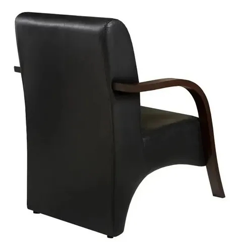 Kit 2 Poltronas Para Sala de Espera Recepção Preto Em Courino Com Braços de Madeira Decorativa Confortável Até 120 kg - PCM