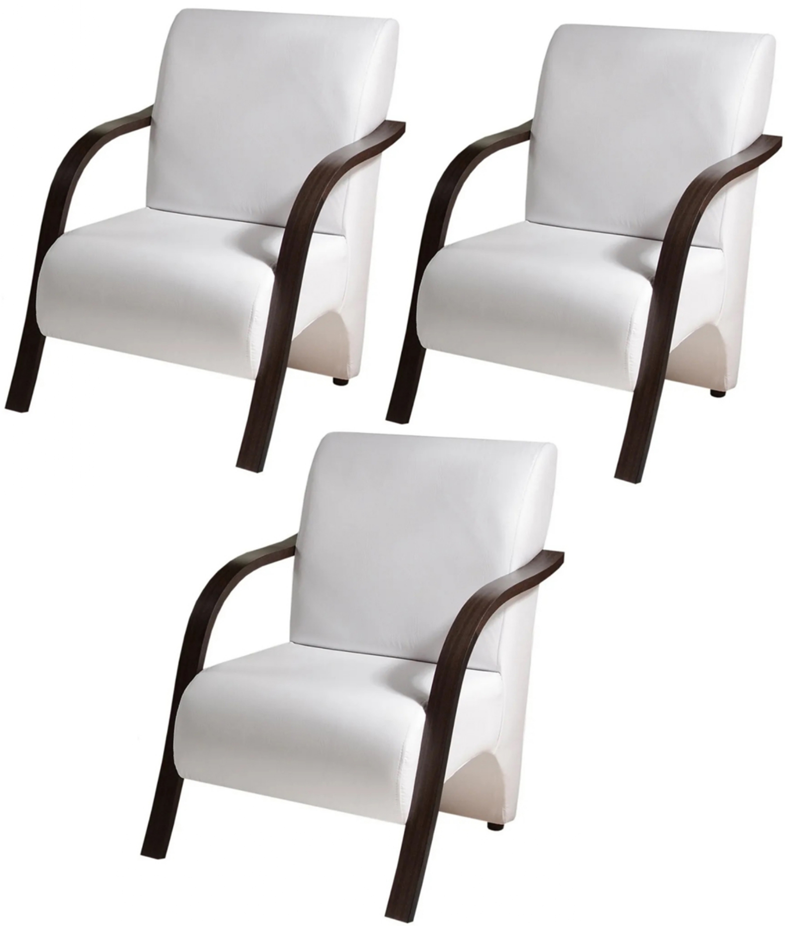 Kit 3 Poltronas Para Sala de Espera Recepção Branco Em Courino Com Braços de Madeira Decorativa Confortável Até 120 kg - PCM