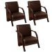 Kit 3 Poltronas Para Sala de Espera Recepção Marrom Em Courino Com Braços de Madeira Decorativa Confortável Até 120 kg - PCM