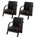 Kit 3 Poltronas Para Sala de Espera Recepção Preto Em Courino Com Braços de Madeira Decorativa Confortável Até 120 kg - PCM