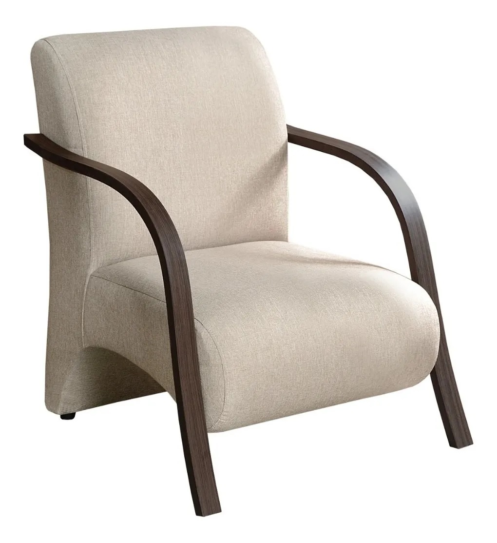 Kit 5 Poltronas Para Sala de Espera Recepção Bege Em Courino Com Braços de Madeira Decorativa Confortável Até 120 kg - PCM