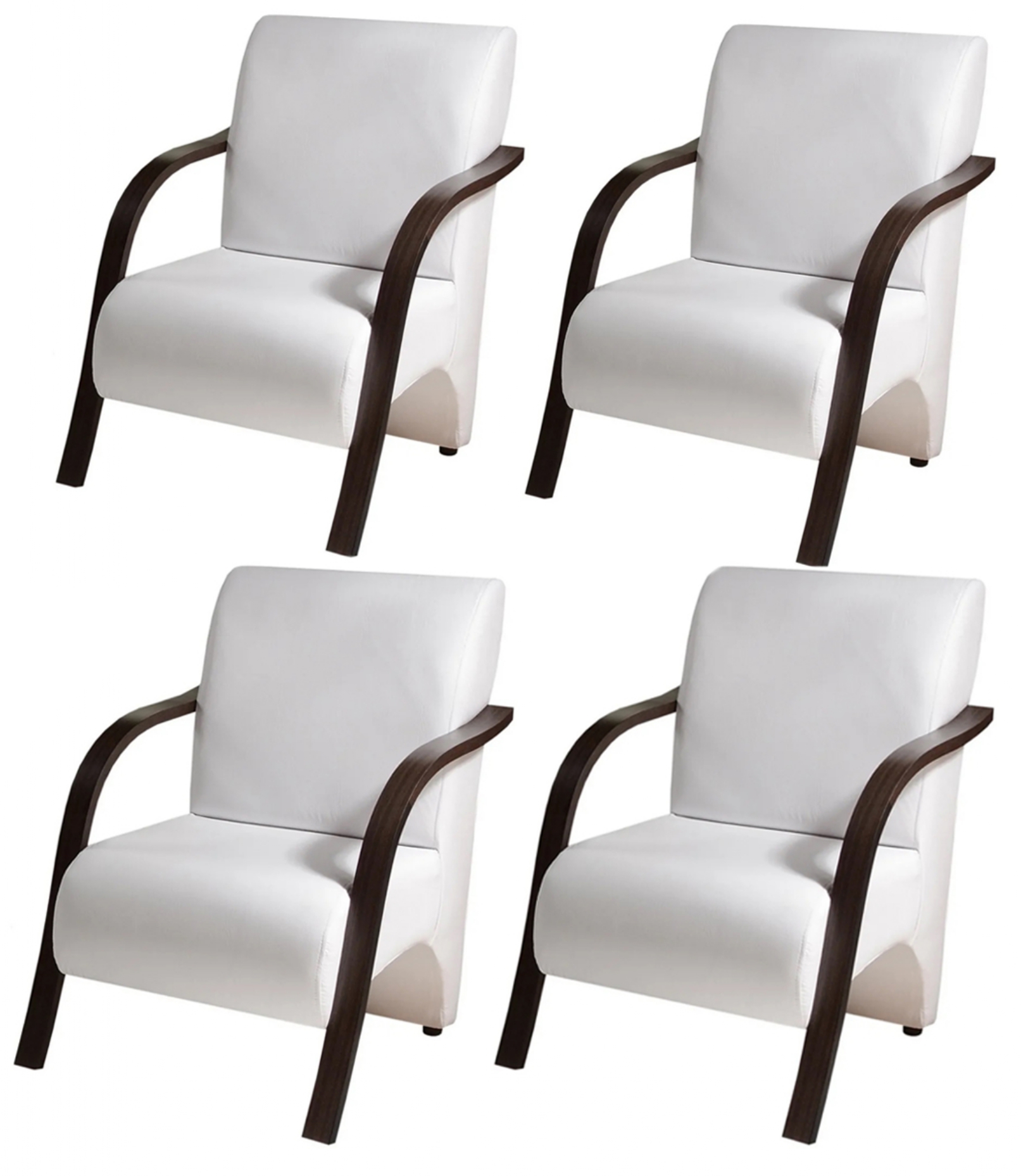 Kit 5 Poltronas Para Sala de Espera Recepção Branco Em Courino Com Braços de Madeira Decorativa Confortável Até 120 kg - PCM