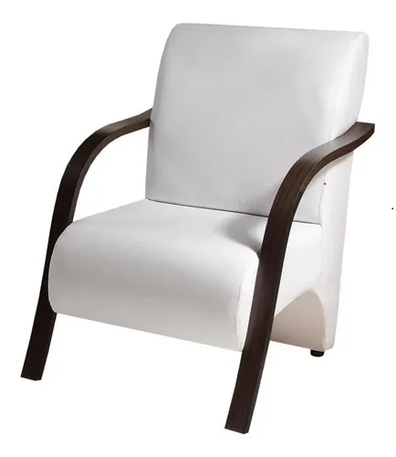 Kit 5 Poltronas Para Sala de Espera Recepção Branco Em Courino Com Braços de Madeira Decorativa Confortável Até 120 kg - PCM
