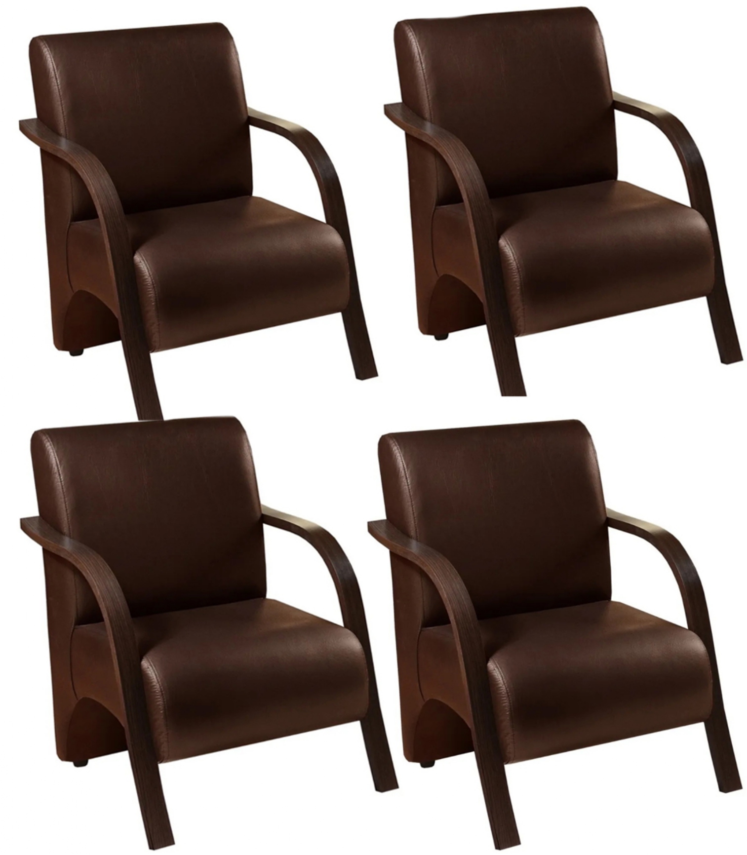 Kit 5 Poltronas Para Sala de Espera Recepção Marrom Em Courino Com Braços de Madeira Decorativa Confortável Até 120 kg - PCM
