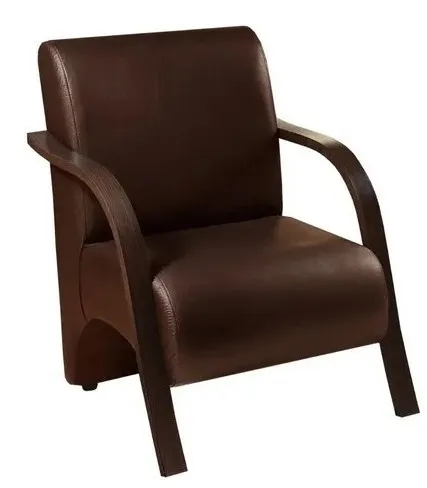 Kit 5 Poltronas Para Sala de Espera Recepção Marrom Em Courino Com Braços de Madeira Decorativa Confortável Até 120 kg - PCM