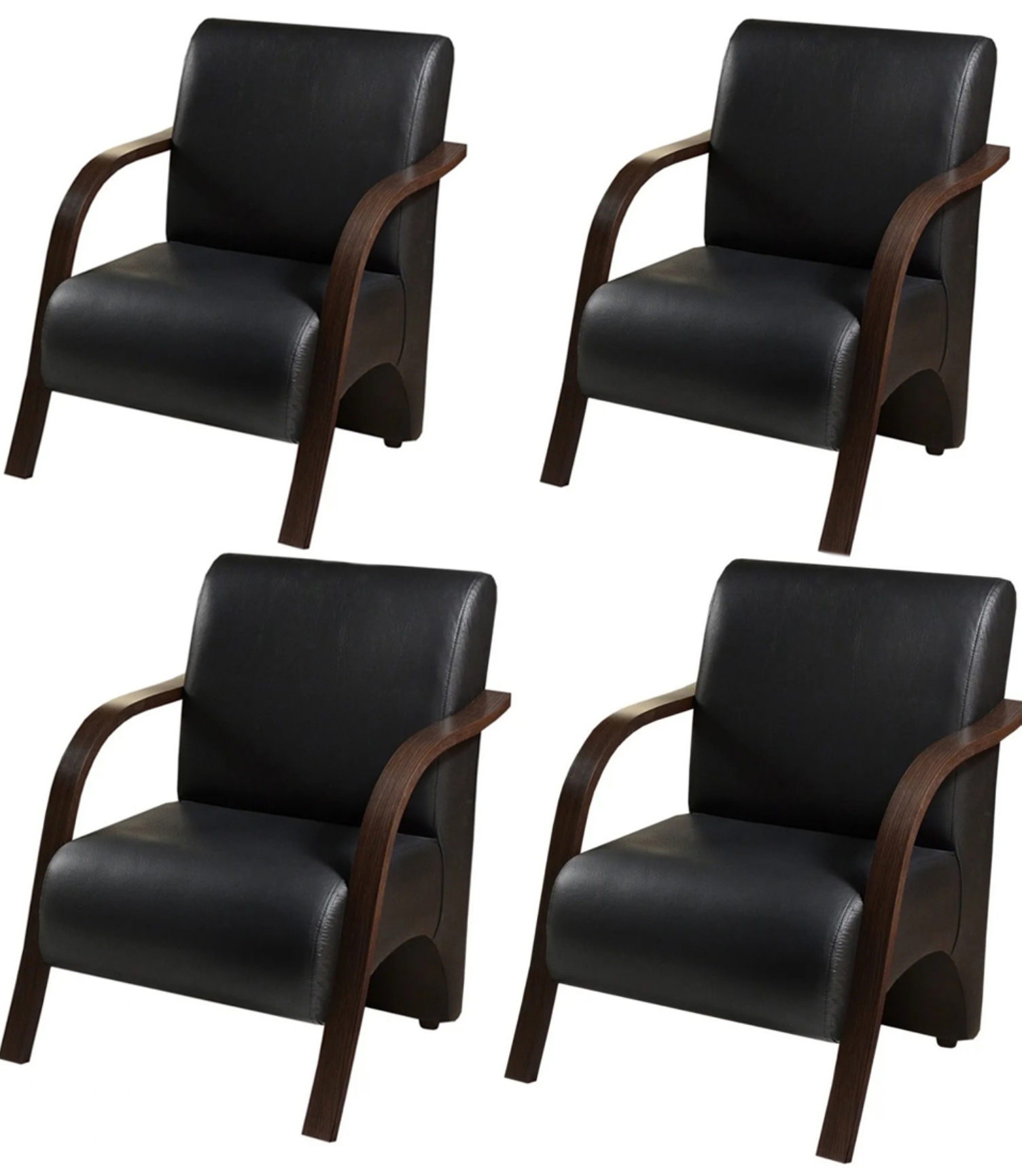 Kit 5 Poltronas Para Sala de Espera Recepção Preto Em Courino Com Braços de Madeira Decorativa Confortável Até 120 kg - PCM