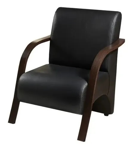 Kit 5 Poltronas Para Sala de Espera Recepção Preto Em Courino Com Braços de Madeira Decorativa Confortável Até 120 kg - PCM