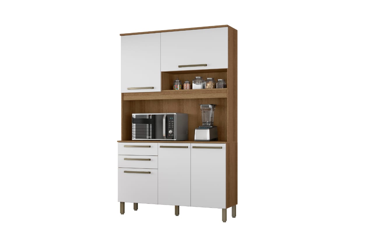 Kit Armário De Cozinha Compacta Branco Multiuso Espaçoso Com 5 Portas 2 Gavetas 1,20 Luxo Pm