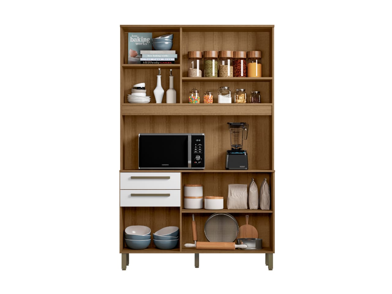 Kit Armário De Cozinha Compacta Branco Multiuso Espaçoso Com 5 Portas 2 Gavetas 1,20 Luxo Pm