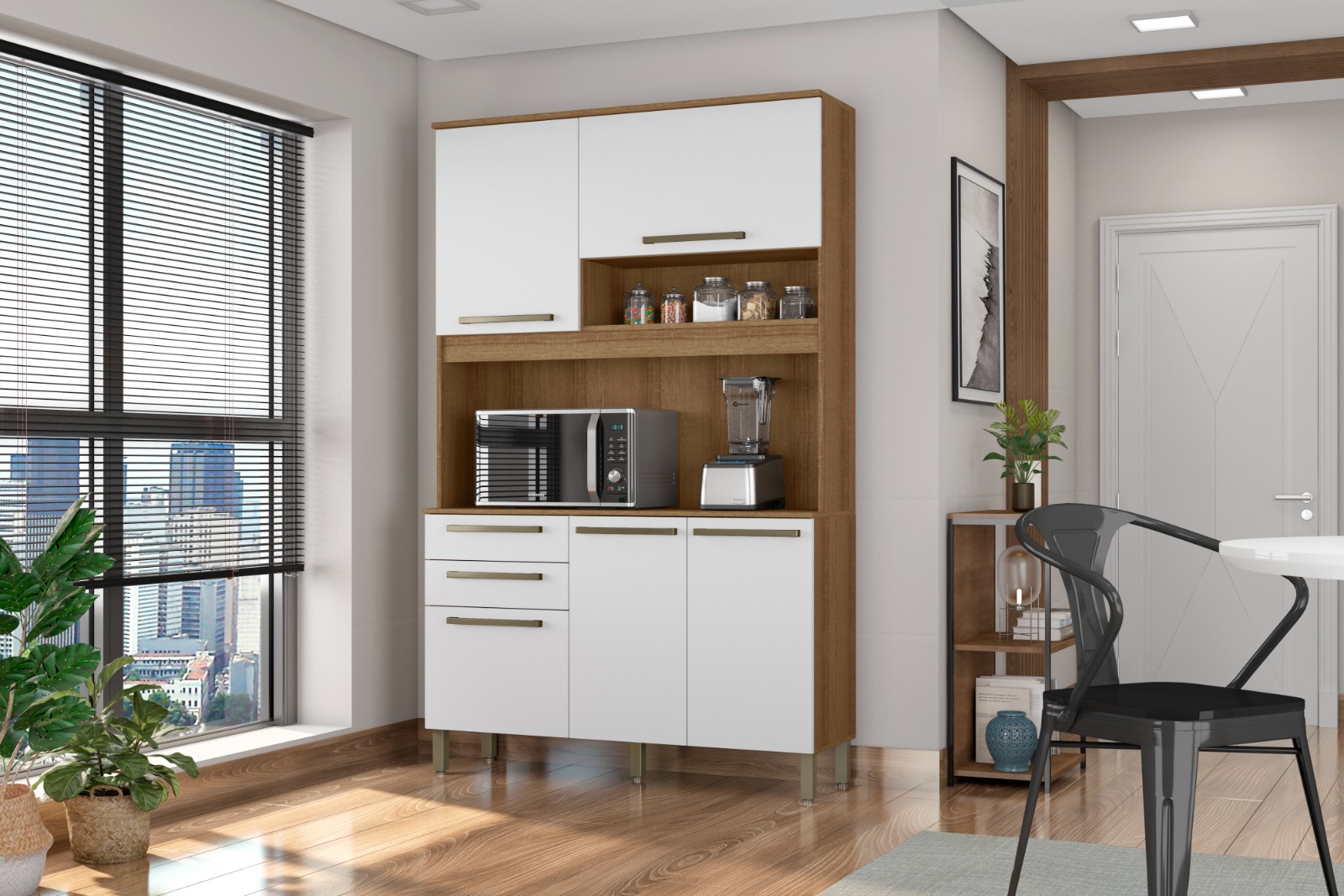 Kit Armário De Cozinha Compacta Branco Multiuso Espaçoso Com 5 Portas 2 Gavetas 1,20 Luxo Pm