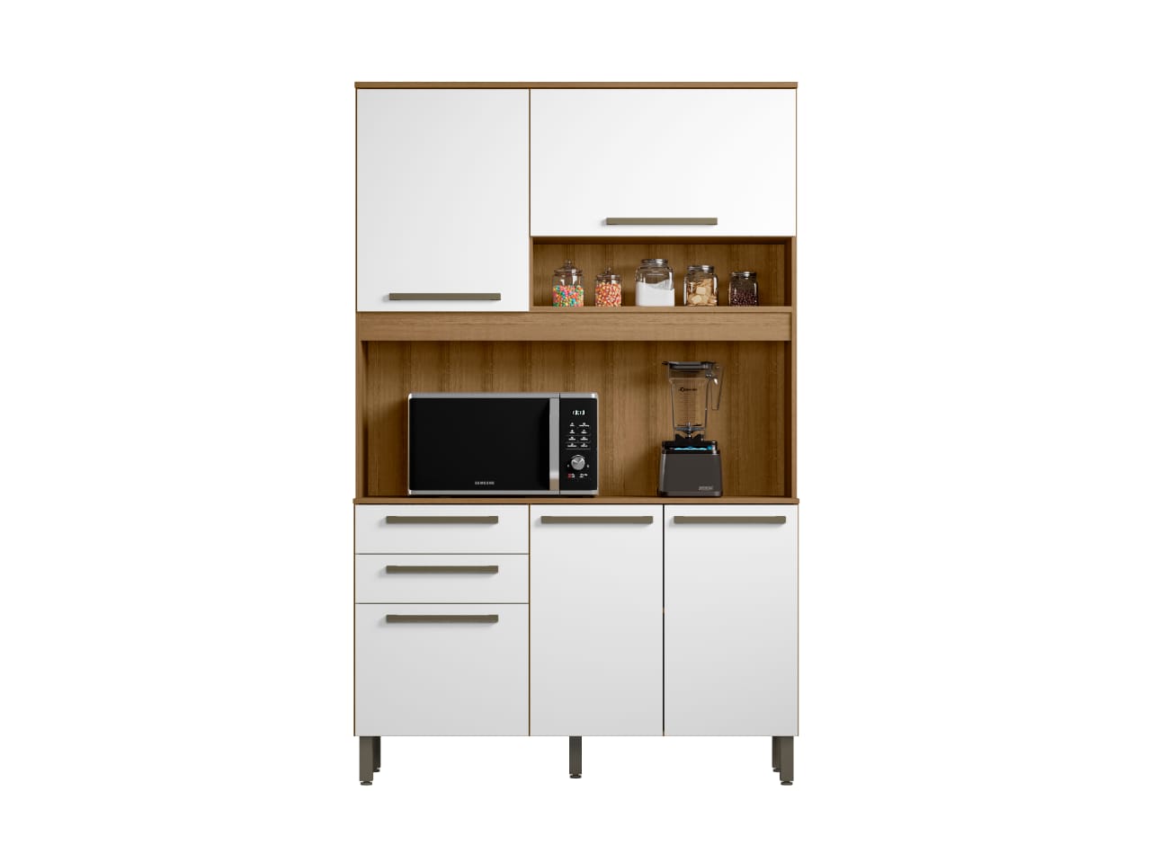 Kit Armário De Cozinha Compacta Branco Multiuso Espaçoso Com 5 Portas 2 Gavetas 1,20 Luxo Pm
