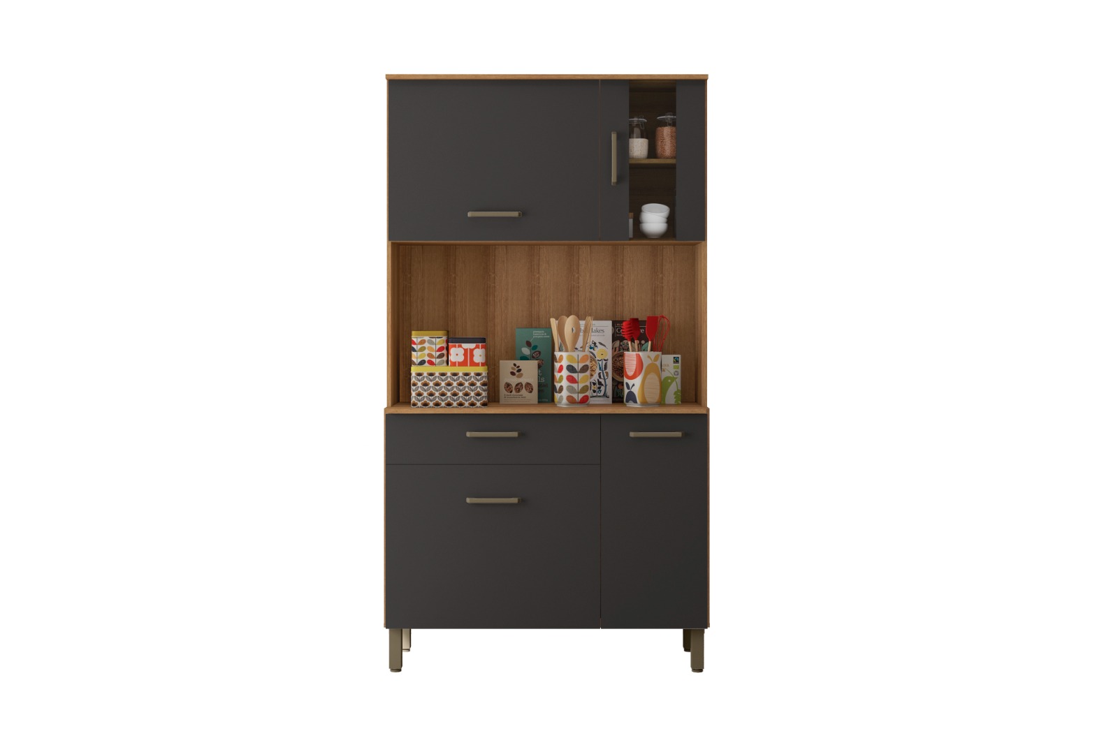 Kit Armário De Cozinha Compacta Grafite Viena Plus Com 4 Portas e 1 Gaveta Vp
