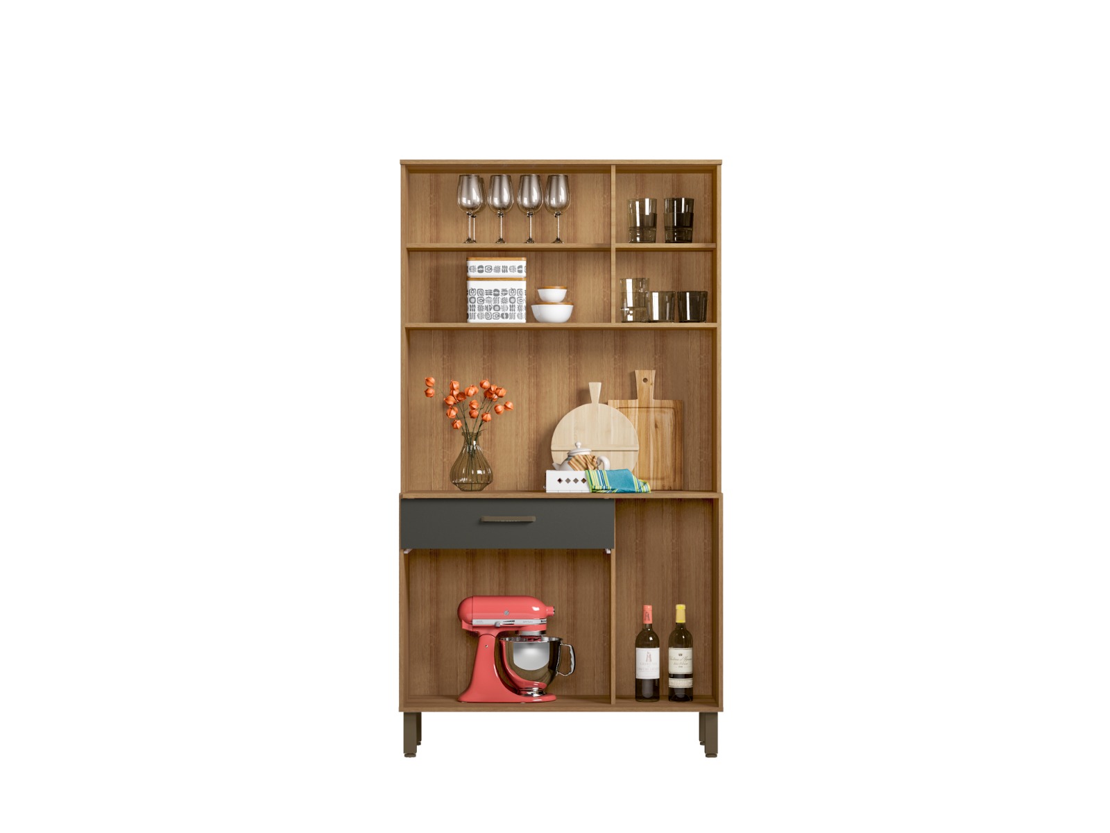 Kit Armário De Cozinha Compacta Grafite Viena Plus Com 4 Portas e 1 Gaveta Vp