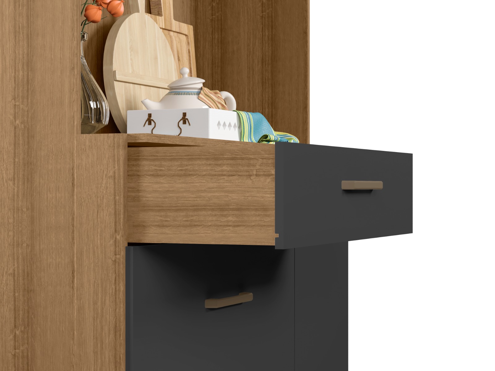 Kit Armário De Cozinha Compacta Grafite Viena Plus Com 4 Portas e 1 Gaveta Vp