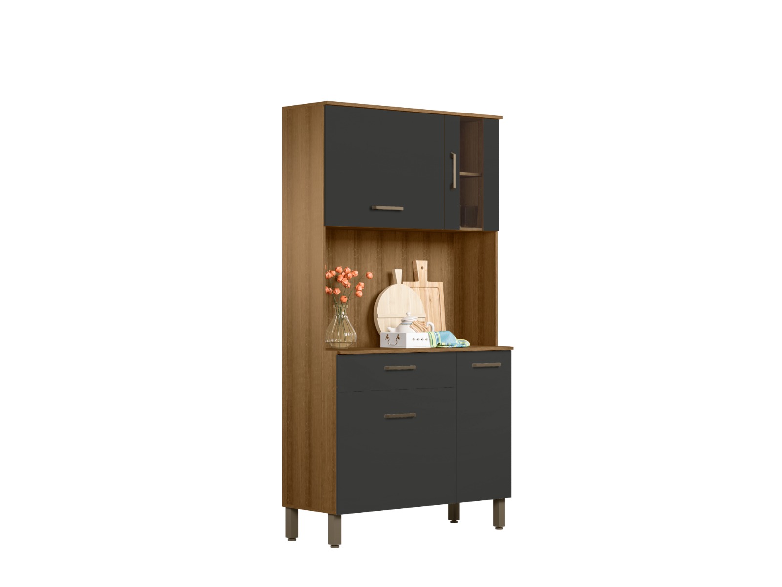 Kit Armário De Cozinha Compacta Grafite Viena Plus Com 4 Portas e 1 Gaveta Vp